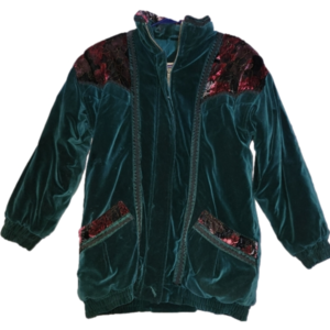 VINTAGE Green Velvety "CURRENT SEEN" Ladies WARM! Patchwork Winter Coat Jacket